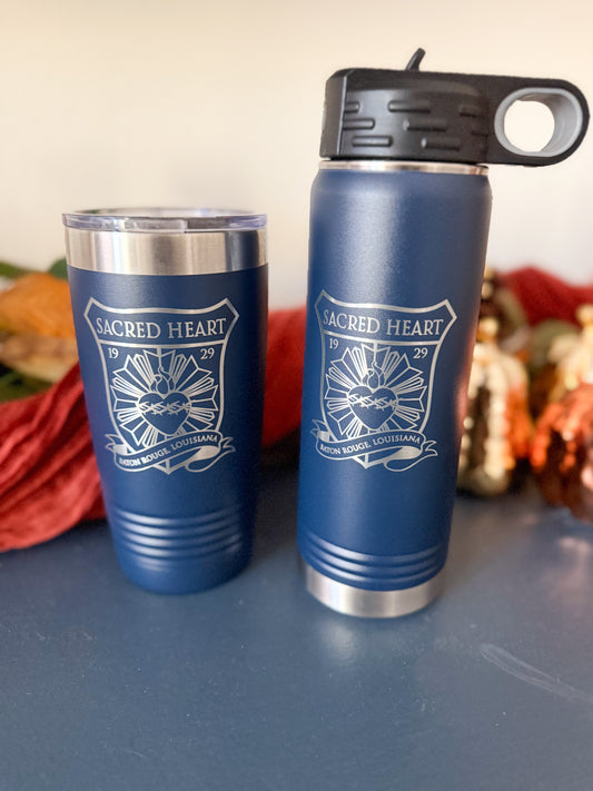 Engraved Water Bottle with Straw - Navy