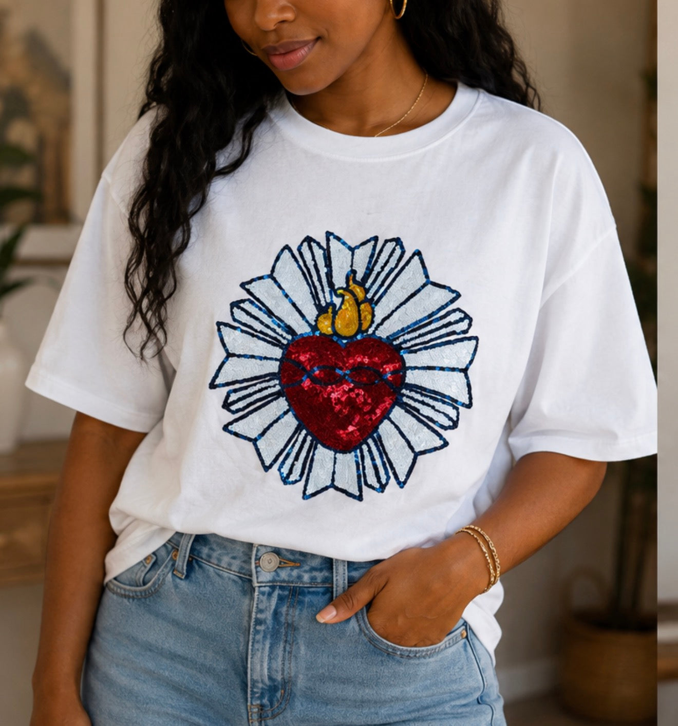 Sequin Sacred Heart Radiant - White [6 week turnaround time]