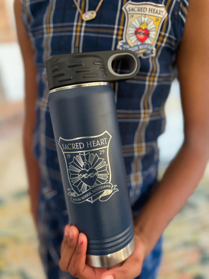 Engraved Water Bottle with Straw - Navy