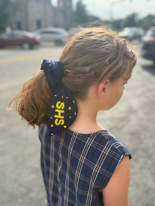 Beaded Scrunchie - Navy [6 week turnaround time]